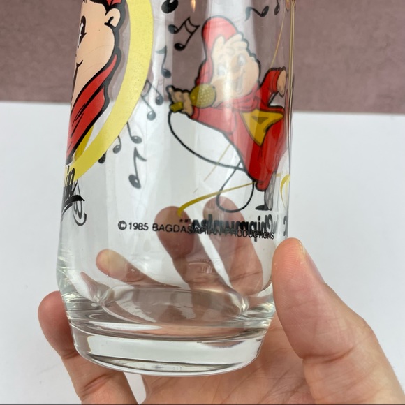 Vintage Alvin And The Chipmunks 1985 Drinking Glass Clear Red Yellow - Picture 4 of 7